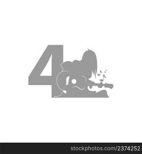 Silhouette of person playing guitar in front of number 4 icon vector