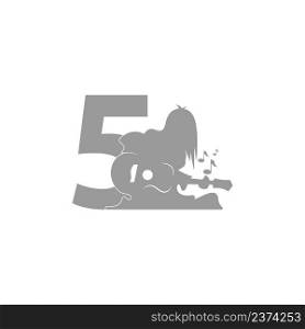 Silhouette of person playing guitar in front of number 5 icon vector