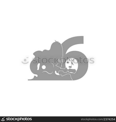 Silhouette of person playing guitar in front of number 6 icon vector