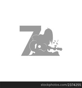 Silhouette of person playing guitar in front of number 7 icon vector