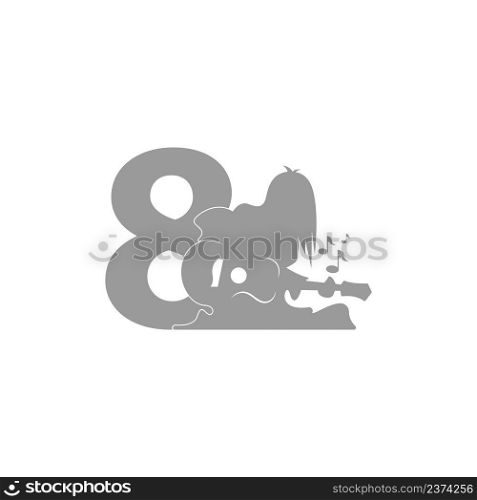 Silhouette of person playing guitar in front of number 8 icon vector
