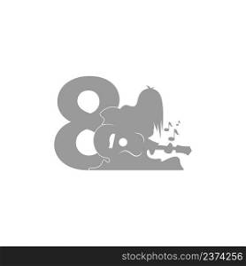 Silhouette of person playing guitar in front of number 8 icon vector