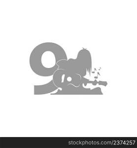 Silhouette of person playing guitar in front of number 9 icon vector
