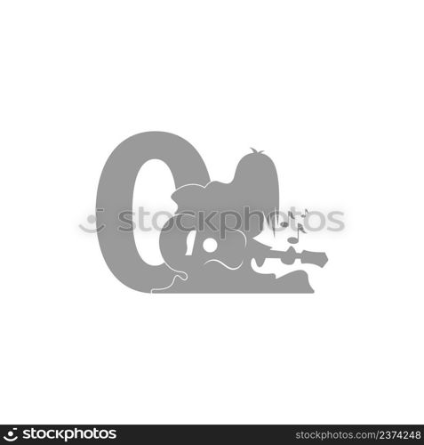 Silhouette of person playing guitar in front of number zero icon vector