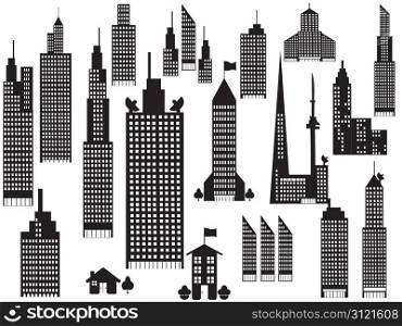 silhouette of perspective city buildings