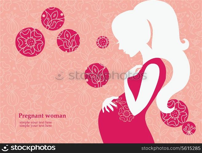 Silhouette of pregnant woman in spring