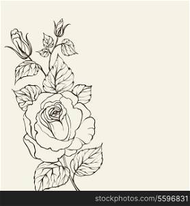 Silhouette of rose isolated on white. Vector illustration.