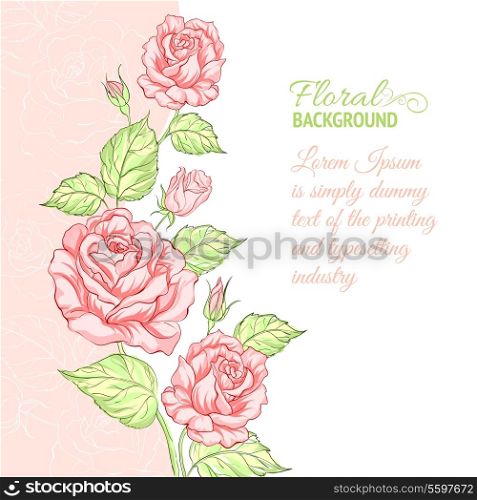 Silhouette of rose with sample text. Vector illustration.