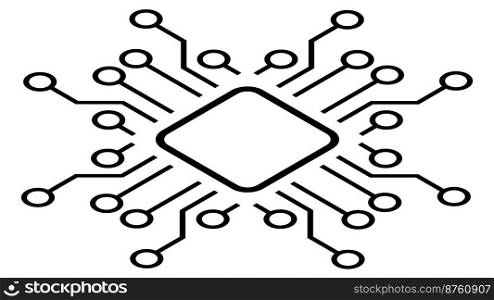 Silhouette of simple isometric schematic chip or component for microcircuits isolated on white background. Technical clipart. Vector design element.. Silhouette of simple isometric schematic chip or component for microcircuits isolated on white background. Technical clipart. Vector.