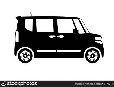 Silhouette of small modern electric city car. Side view. Flat vector.