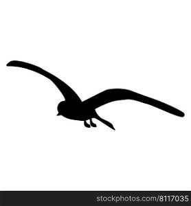 Silhouette of soaring seagull with spread wide curved wings isolated on white. Tern bird flying. Vector illustration.. Silhouette of soaring seagull with spread wide curved wings isolated on white. Tern bird flying.