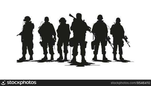 Silhouette of soldiers. Black vector illustration