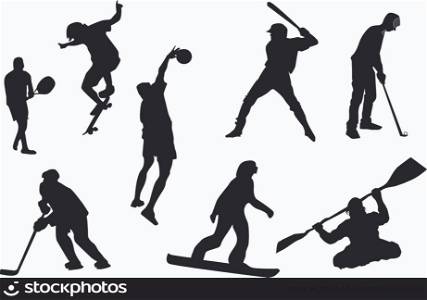Silhouette of sportsmen in various kind of sports.