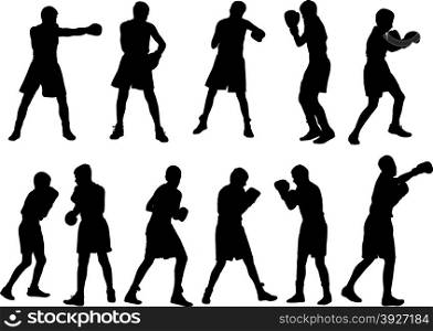 Silhouette of teenage boxers in different sports situations