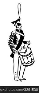 silhouette of the army drummer on white background