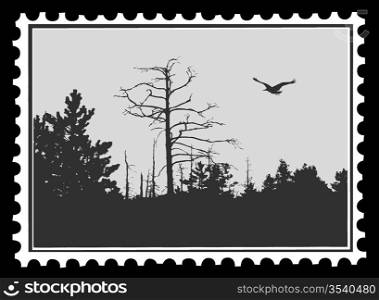 silhouette of the bird on postage stamps, vector illustration