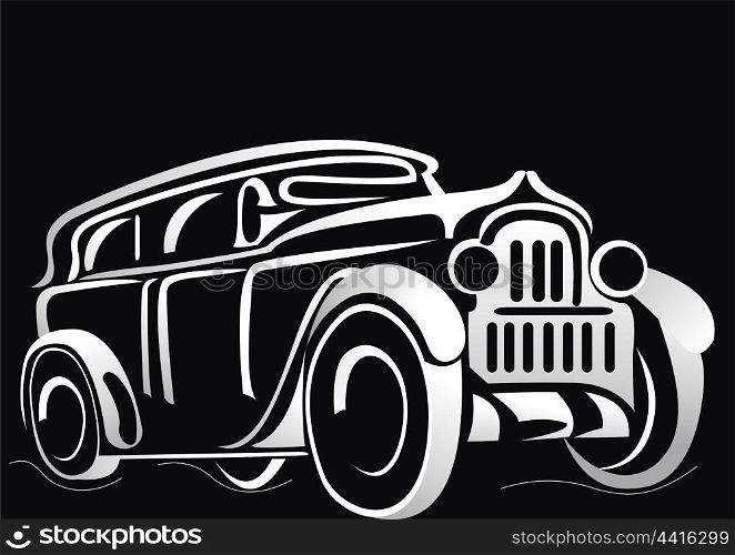 Silhouette of the car on a black background. Vector art.