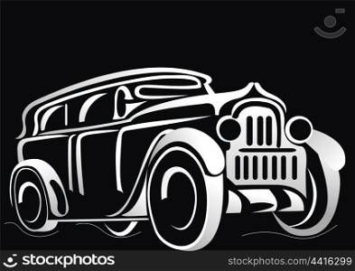 Silhouette of the car on a black background. Vector art.