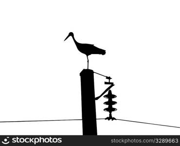 silhouette of the crane isolated on white background