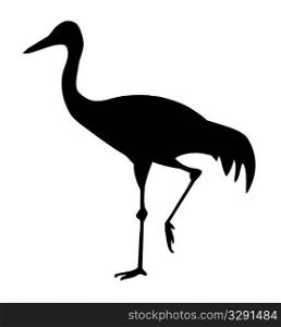 silhouette of the goinging crane on white background