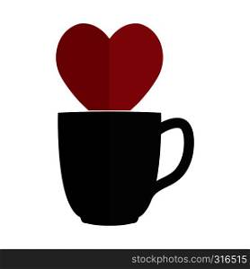 Silhouette of the heart and the silhouette of the cups for tea or coffee