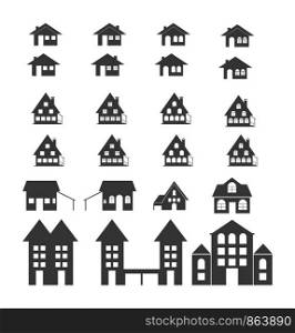 Silhouette of the house of different shapes and configurations, flat design icons.