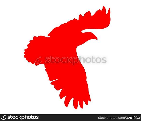 silhouette of the ravenous bird on white background