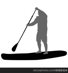 Silhouette of the Sport sup boat and oars. on a white background.. Silhouette of the Sport sup boat and oars. on a white background