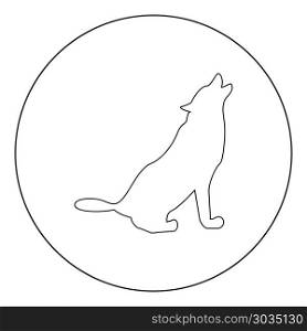 Silhouette of the wolf black icon in circle vector illustration isolated flat style .