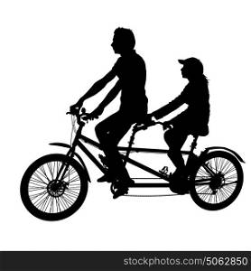 Silhouette of two athletes on tandem bicycle on white background. Silhouette of two athletes on tandem bicycle on white background.