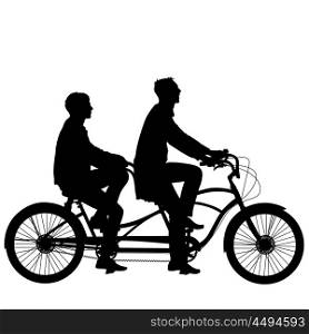 Silhouette of two athletes on tandem bicycle.. Silhouette of two athletes on tandem bicycle. Vector illustration.