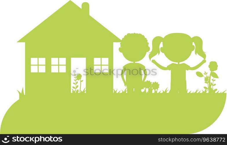 Silhouette of two kids at home Royalty Free Vector Image