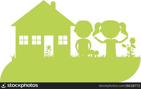 Silhouette of two kids at home Royalty Free Vector Image