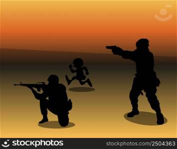 Silhouette Of Two Soldiers Attacking