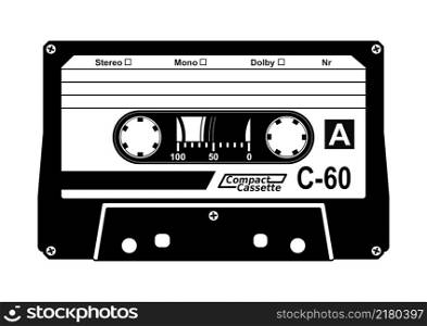 Silhouette of vintage audio cassete tape. Easy to edit vector without gradients.