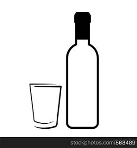 Silhouette of vodka bottle and glass in flat design, stock vector illustration
