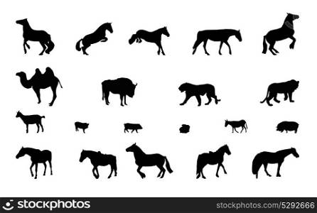 Silhouette of Wild and Domestic Animals. Black and White. Vector Illustration.. Silhouette of Wild and Domestic Animals. Black and White.