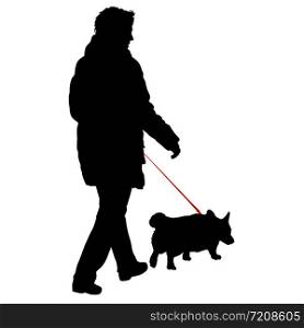 Silhouette of woman and dog on a white background.. Silhouette of woman and dog on a white background