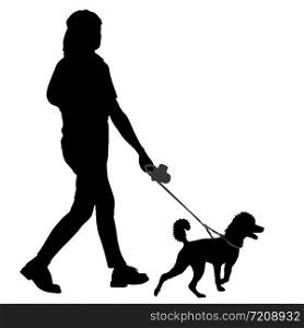 Silhouette of woman and dog on a white background.. Silhouette of woman and dog on a white background