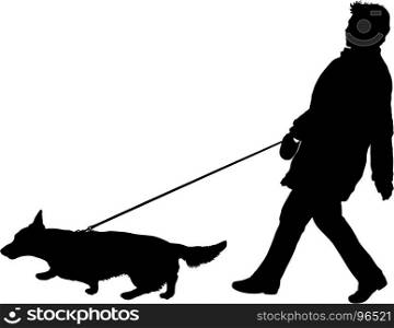 Silhouette of woman and dog on a white background. Silhouette of woman and dog on a white background.
