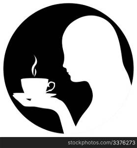 Silhouette of woman drinking coffee. Vector illustration