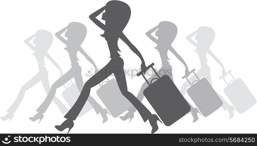 Silhouette of women with a suitcase