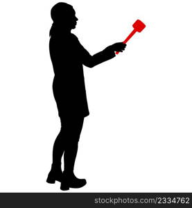 Silhouette operator removes journalist with microphone on a white background.. Silhouette operator removes journalist with microphone on a white background