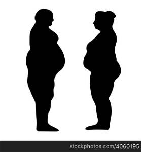 silhouette outline of a fat men and women, the concept of weight loss, slimming, vector illustration for print or website desig. silhouette outline of a fat men and women