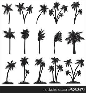 Silhouette Palm tree set collection vector illustration for your company or brand