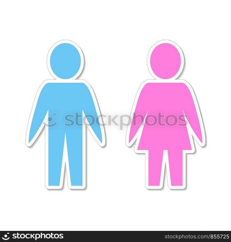 silhouette paper people man and woman blue and pink on white, stock vector illustration