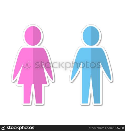 silhouette paper people man and woman blue and pink on white, stock vector illustration