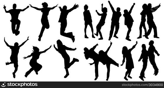 Silhouette people jumping dance