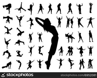 silhouette people jumping dance