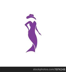 Silhouette retro lady with dress and hat vector design